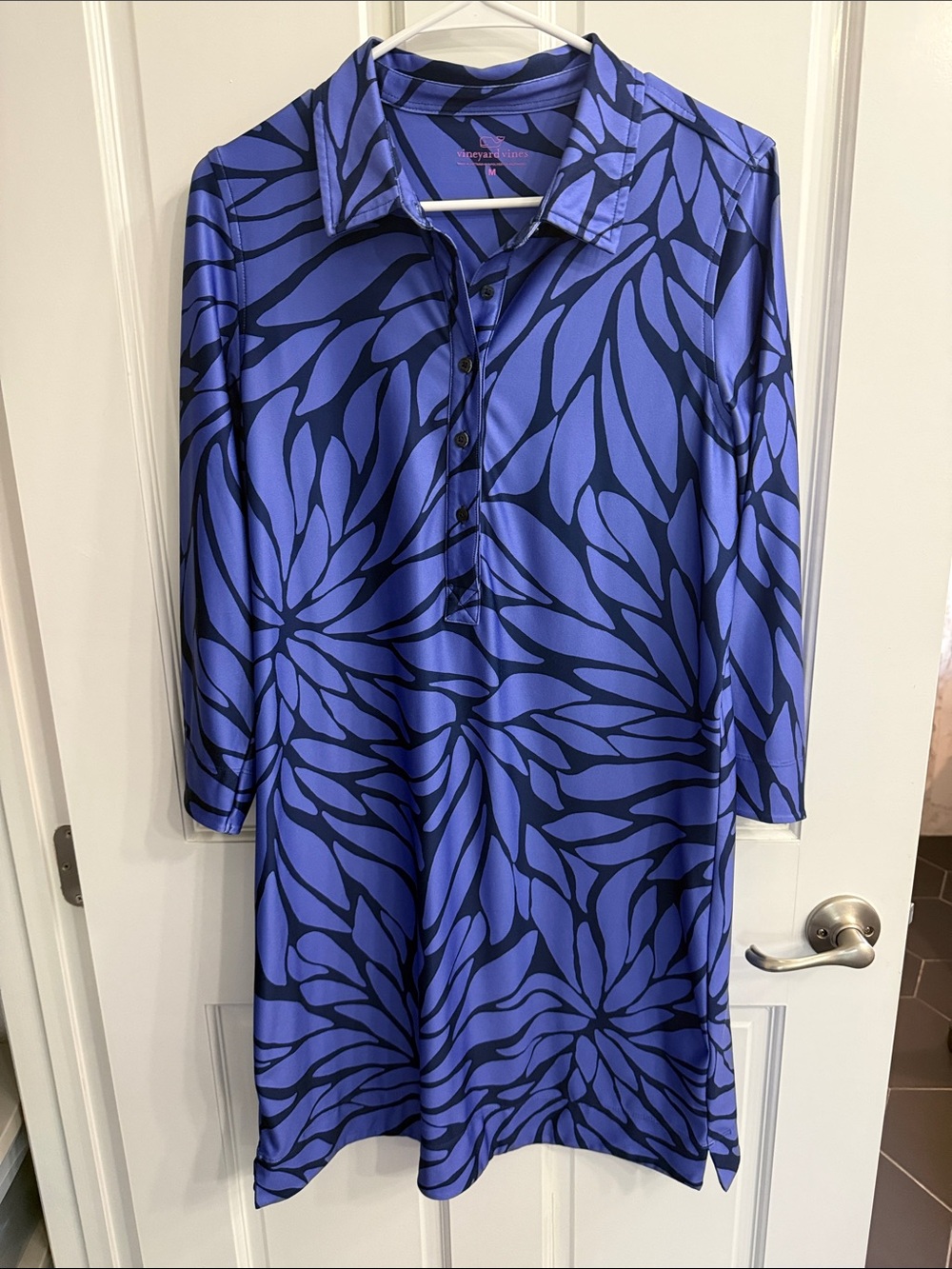 Vineyard Vines Blue Floral-Print Long Sleeve Polo Dress